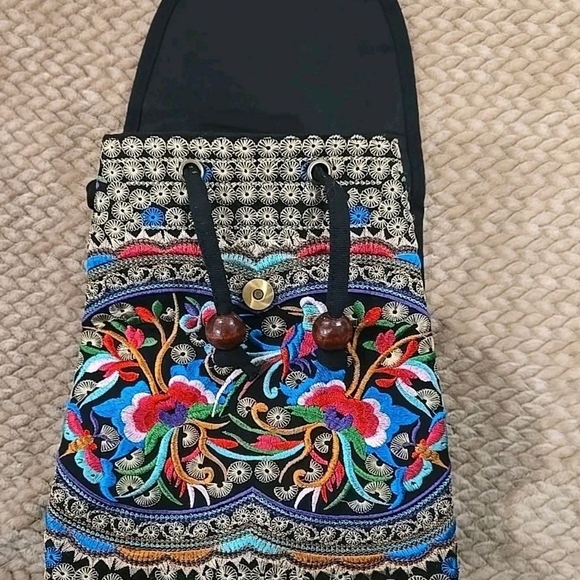 Women’s Embroidered Backpack Purse Boho Hippie Canvas Shoulder Bag Adjustable. - Picture 6 of 7